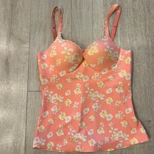 Victorias's Secret peachy pink floral stretchy top. Size 34B